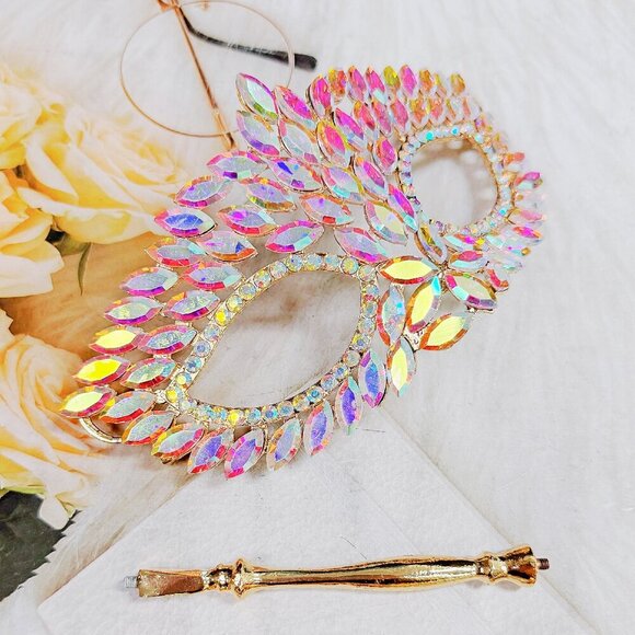 Gold masquerade mask, Diamond Crystal Mask, Masquerade Wedding mask, Stick Mask main image 6